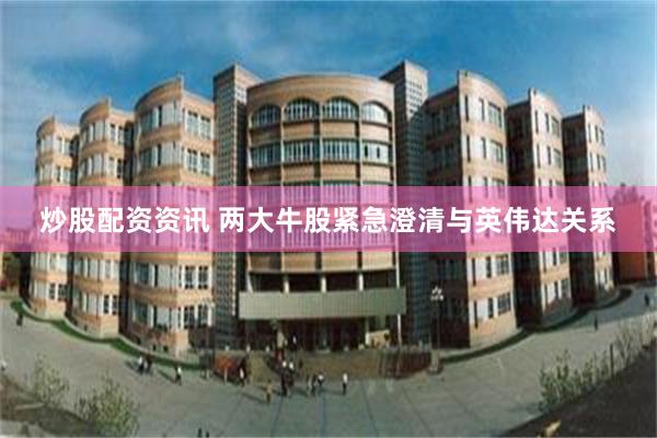 炒股配资资讯 两大牛股紧急澄清与英伟达关系